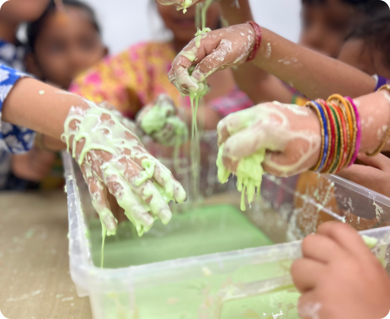 Kids playing with newtonian fluid